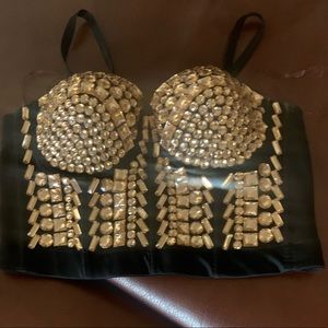 Black and Gold Gem Bustier Top